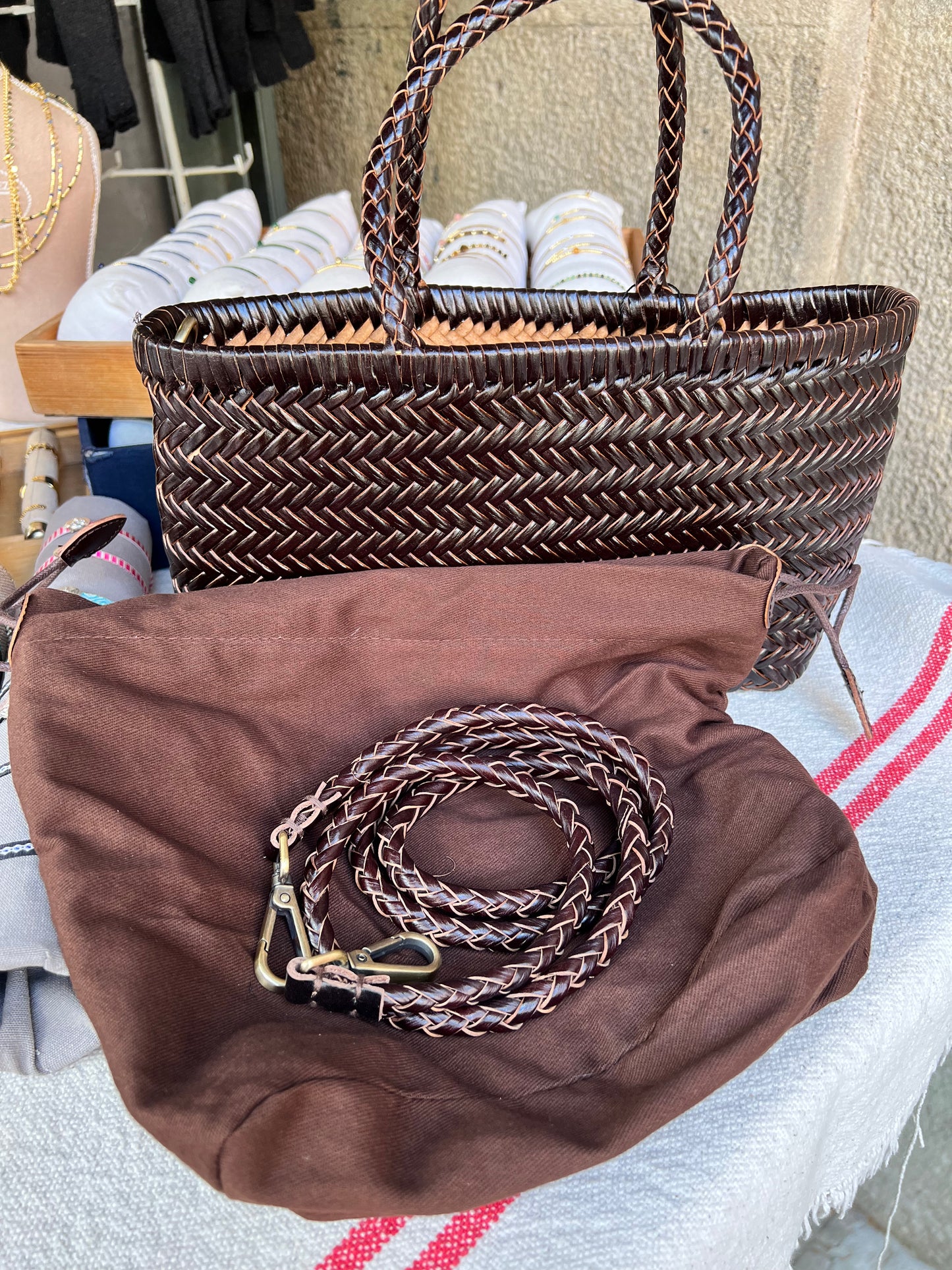 Bolso Piel Trenzado Café